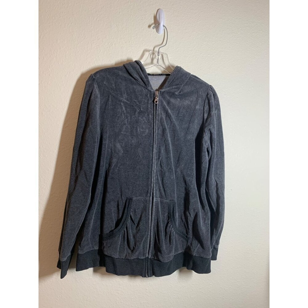 Velour Zip Up Hoodie Womens Size Medium Grey AD7